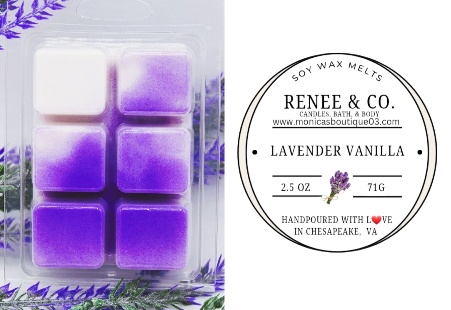 Lavender Vanilla 6 count wax melt in clamshell