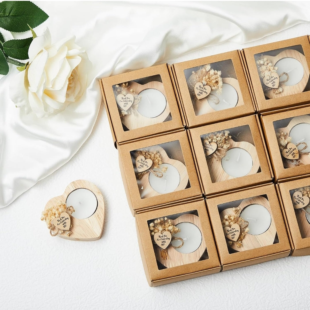 Wedding Candle Favor Rustic Heart Holder With Vanilla Scented Tealight Candle (Set of 50)