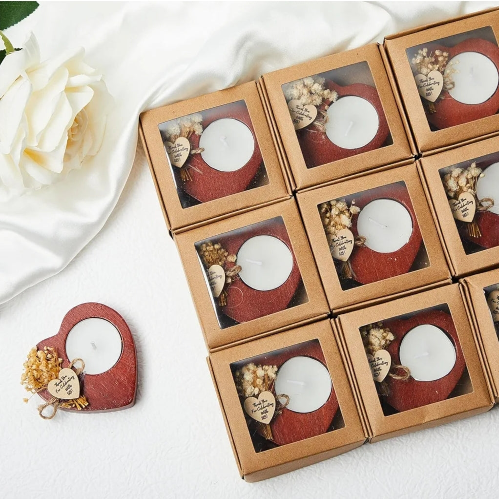 Wedding Candle Favor Rustic Heart Holder With Vanilla Scented Tealight Candle (Set of 50)