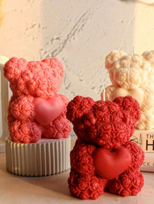 Rose Heart Bear Candles (Set of 3)